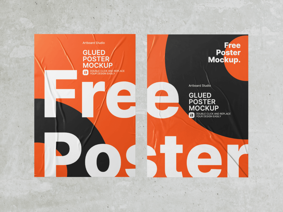 Poster hanging from ceiling mockup. Free Glued Poster Mockup Template