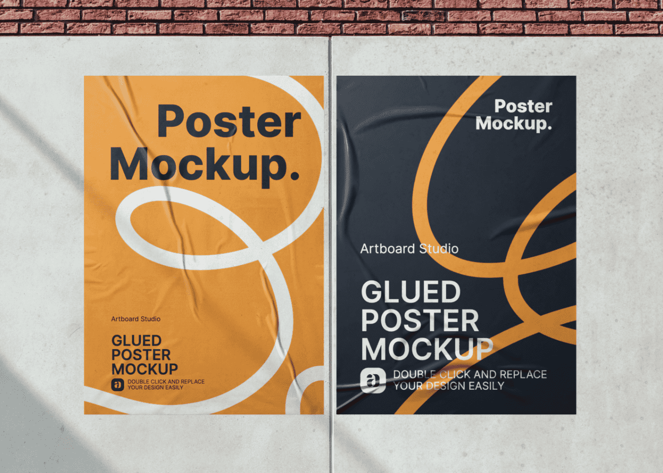 A rendered mockup of a poster hanging from a ceiling. Glued Urban Poster Mockup Template