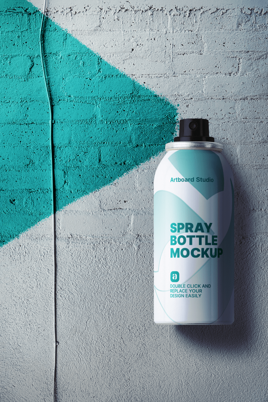 Aerosol spray paint can & cap psd mockup. Spray Paint Bottle Mockup Scene