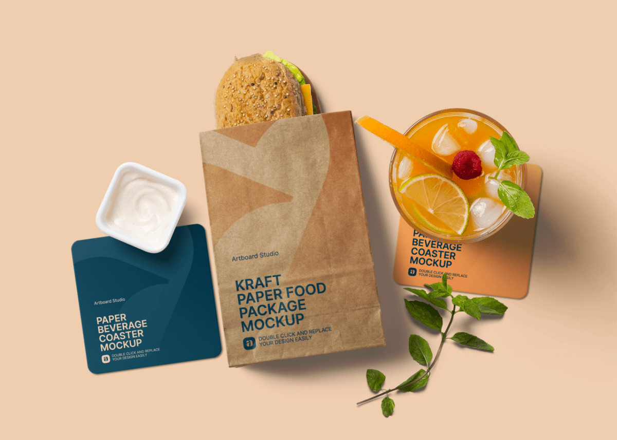 It's useful mockup to showcase your . Kraft Paper Food Package Mockup Scene